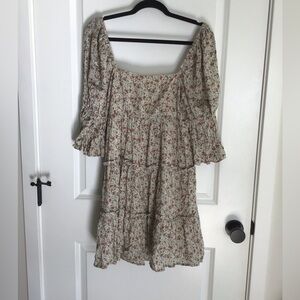 Storia Floral Long Sleeve Dress in Cream and Red